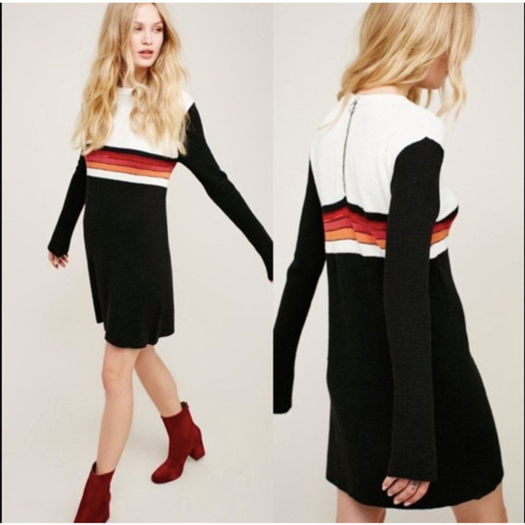 Free People colorblock sweater dress with bright orange red and pink ombre sz XS - Picture 1 of 10